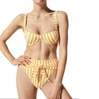 Underwire bikini swimwear women bandage bow tie thong brazilian bikini with stripe