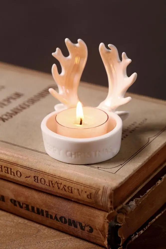 Christmas decoration Ceramic Antlers Candlestick,Christmas Antlers Candelabra Candle Holders
