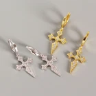 Cross Silver Hoop Earrings Dainty Cross-shaped Cubic Zirconia Huggie Hoop Earrings Minimalist Jewelry