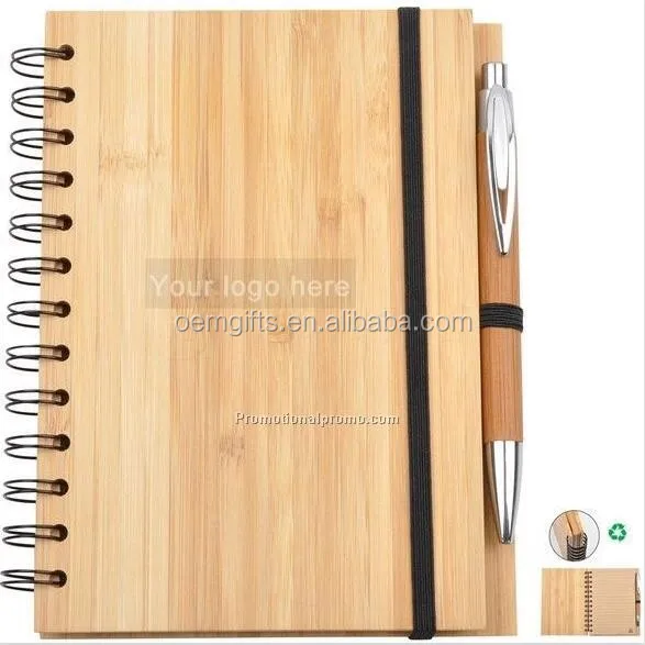Unionpromo customized recycled bamboo cover notebook and pen gift set