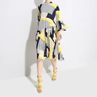 New 2019 Korean Summer Women's Factory Design Girl Yellow Red Print Pleated Dress Midi Casual Dress