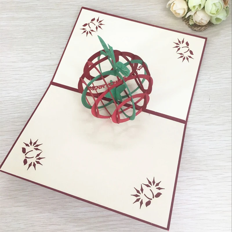 1pcs Peace Fruit Laser Cut 3D Handmade Pop Up Greeting Cards Postcard Kirigami Thanksgiving Day Christmas Birthday Gifts