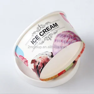 logo printed paper ice cream frozen yogurt cups with lids spoons