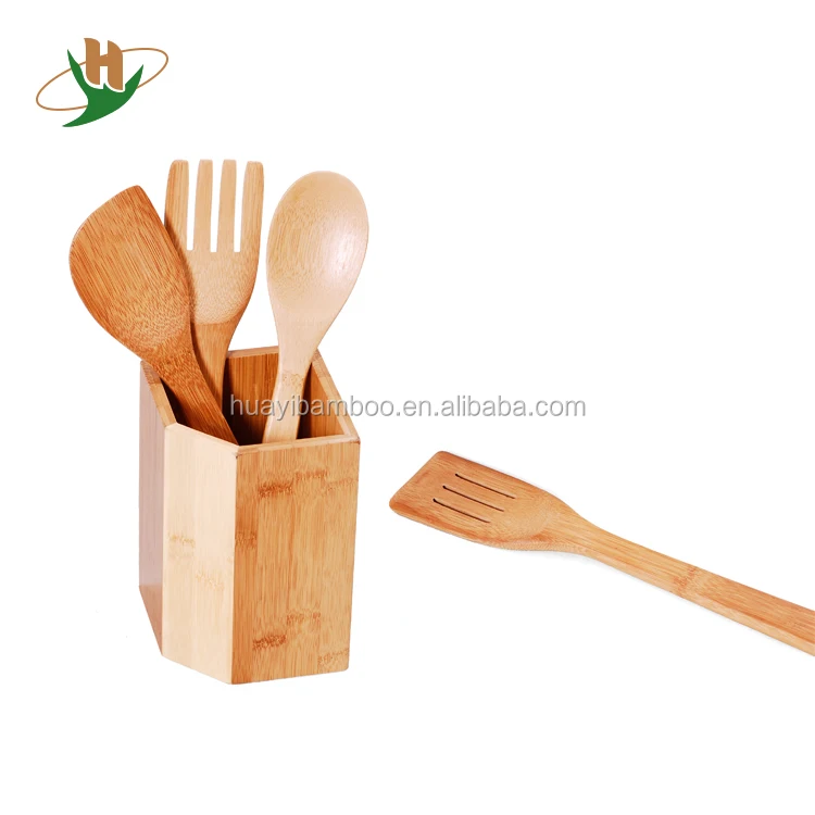 Organic Lfgb Wood Bamboo Kitchen Utensil Holder Organizer Set Of