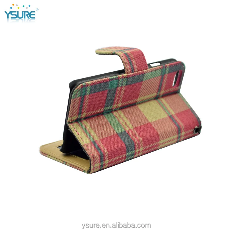 Plaid Pattern Fabric Leather Phone Case For OnePlus One with PVC ID and credit card slots