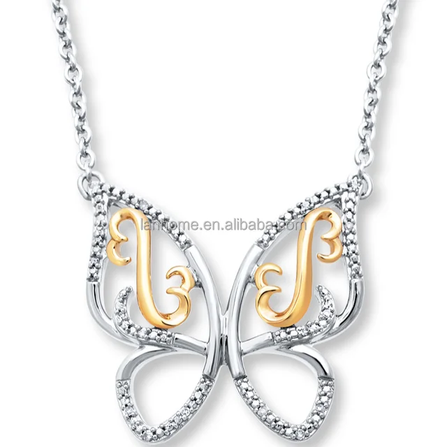 fine jewelry 925 silver open heart butterfly pendant necklace