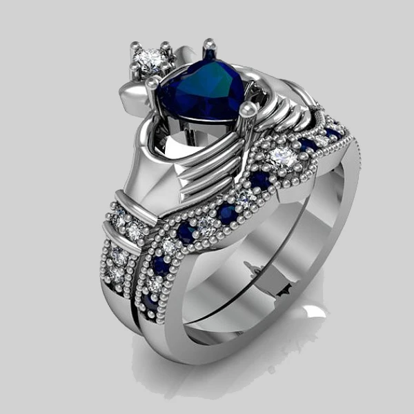 plated sapphire blue heart stone valentines gift claddagh ring