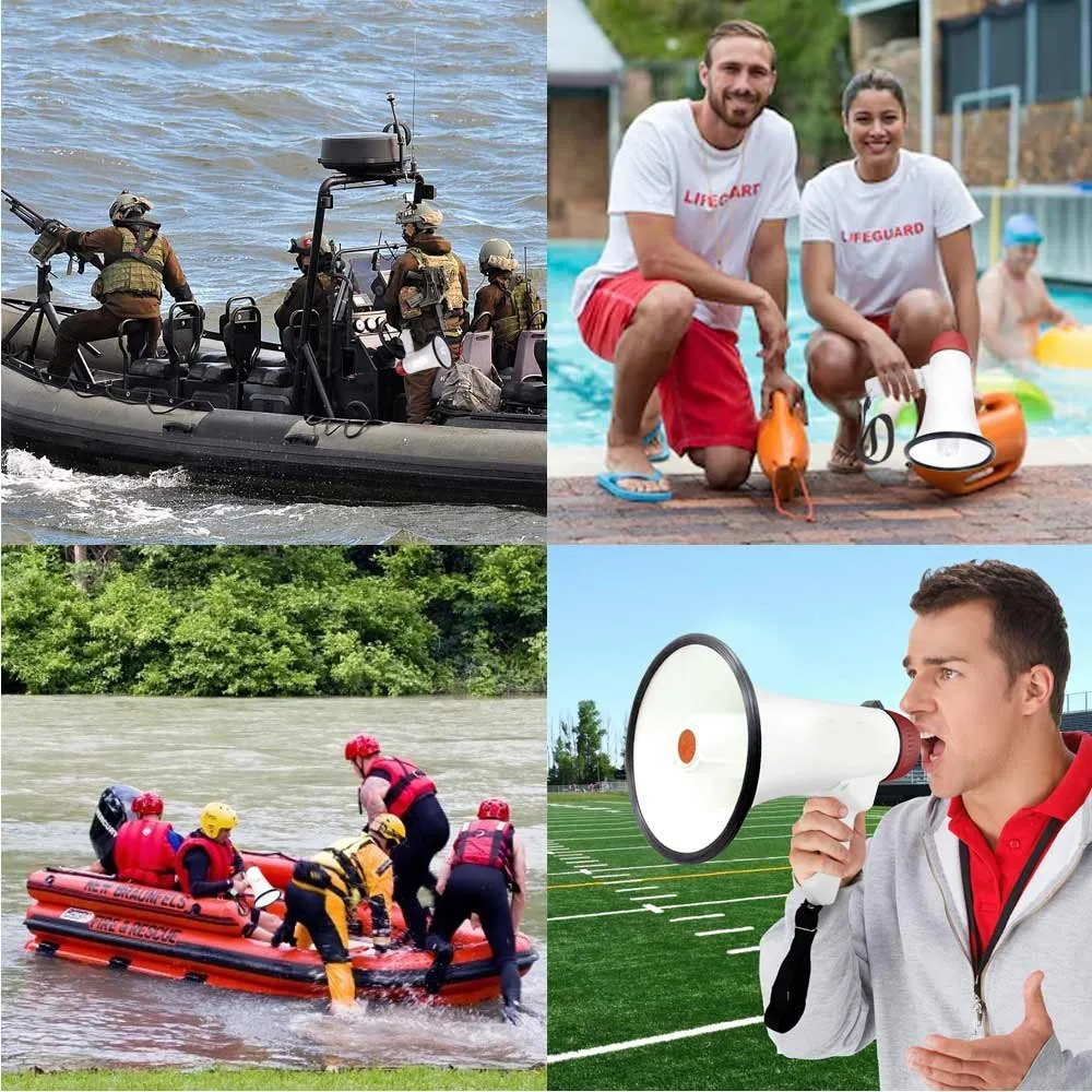 Megaphone 50-Watt Siren Bullhorn - Bullhorn Speaker w/ Detachable Microphone, Portable Lightweight Strap & Rechargeable Battery - ANKUX.COM
