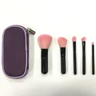 LHD Portable 5 Pieces Small Cosmetics Brush Pink Hair Makeup Brush With Pouch