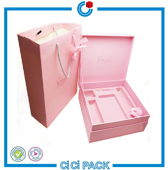 mdf large pink ribbon logo embossed blister plastic gift box