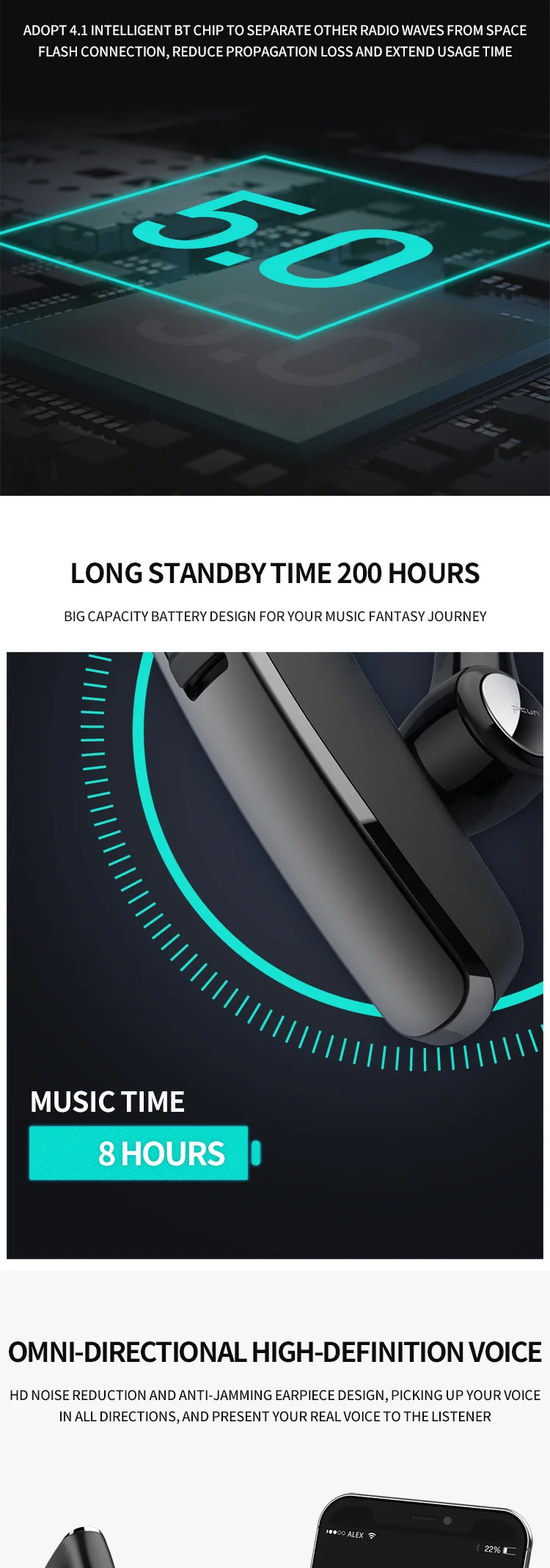 Picun W3 TWS 5.0 Mobile Phone Handfree IPX6 Waterproof Sport Wireless Bluetooth Earhook Earphone - ANKUX.COM