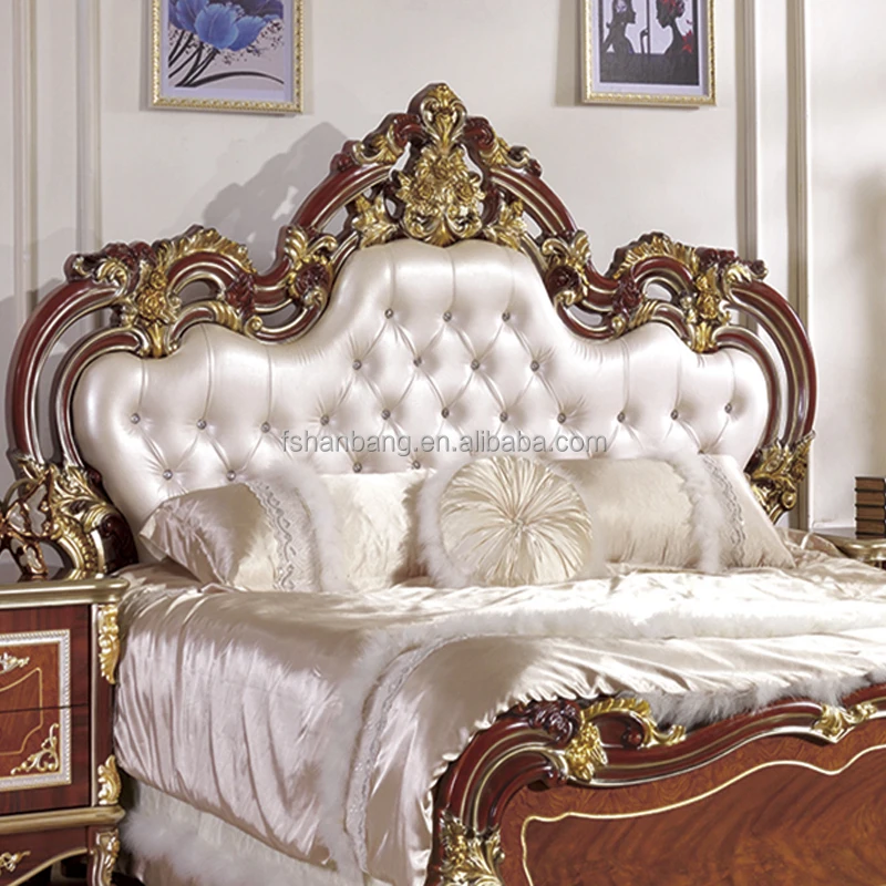 Luxuriöses Barock Himmelbett Braun Padded Kunstleder Königin Kingsize