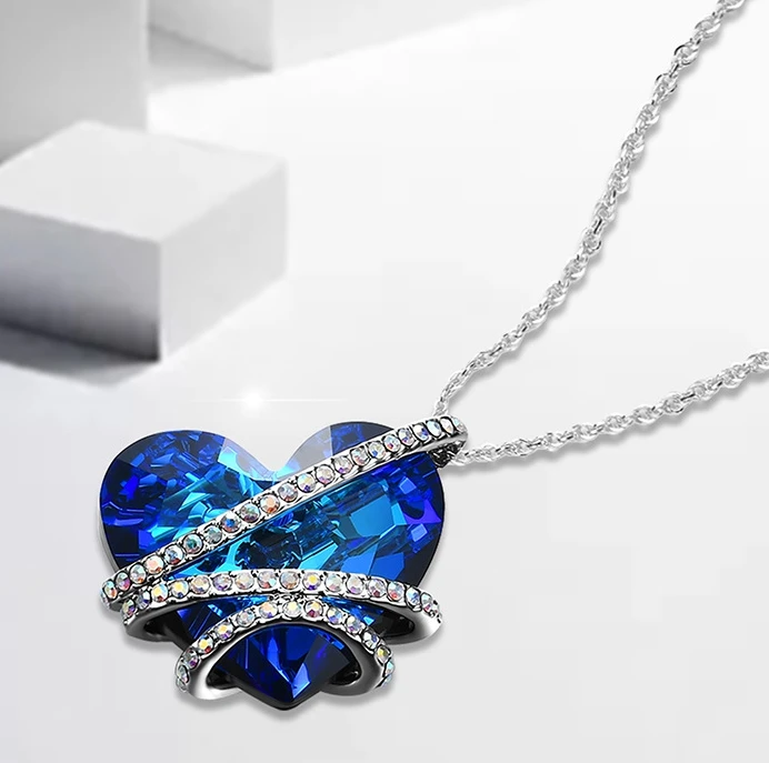 blue love pendant heart of ocean 925 sterling silver crystal