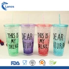 Factory stock 16oz custom plastic cold beer freeze mug ice drink cup with straw