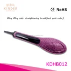 Pop hot pink theme shining glitter crystal beaded gorgeous brush rolling hair straightener with comb