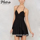 Ladies Back Strap Plunging Peplum Black Mini Dress
