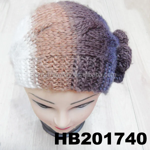 Fashion Crystal Flower Free Knitted Headband With Button Closure Patterns - B...
