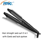 Lock system 1 inch ceramic curling wand hair straightener 2 in 1 with massage comb home use hair Curing brush