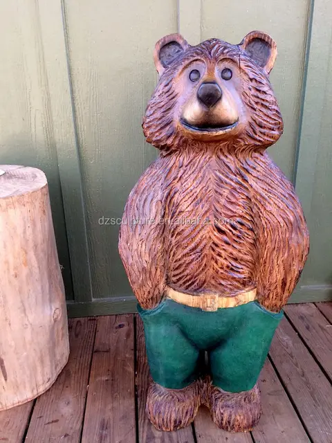 and yard decoration standing brown resin bear statue with hoeing