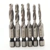 HSS 6Pcs 4341 1/4'' Hex American system Metric combination screw tap Combination Tap Drill Bit for Metal Drilling