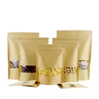16*22 Brown Doypack Stand Up Pouch Ziplock Kraft Paper Bags With Clear Window And Zipper