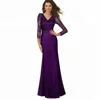 Ladies Vintage Lace Evening Gowns Formal Purple Mother Of The Bride Dress