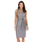 Lefancy High quality womens sleeveless knee length checkered jacquard casual dress