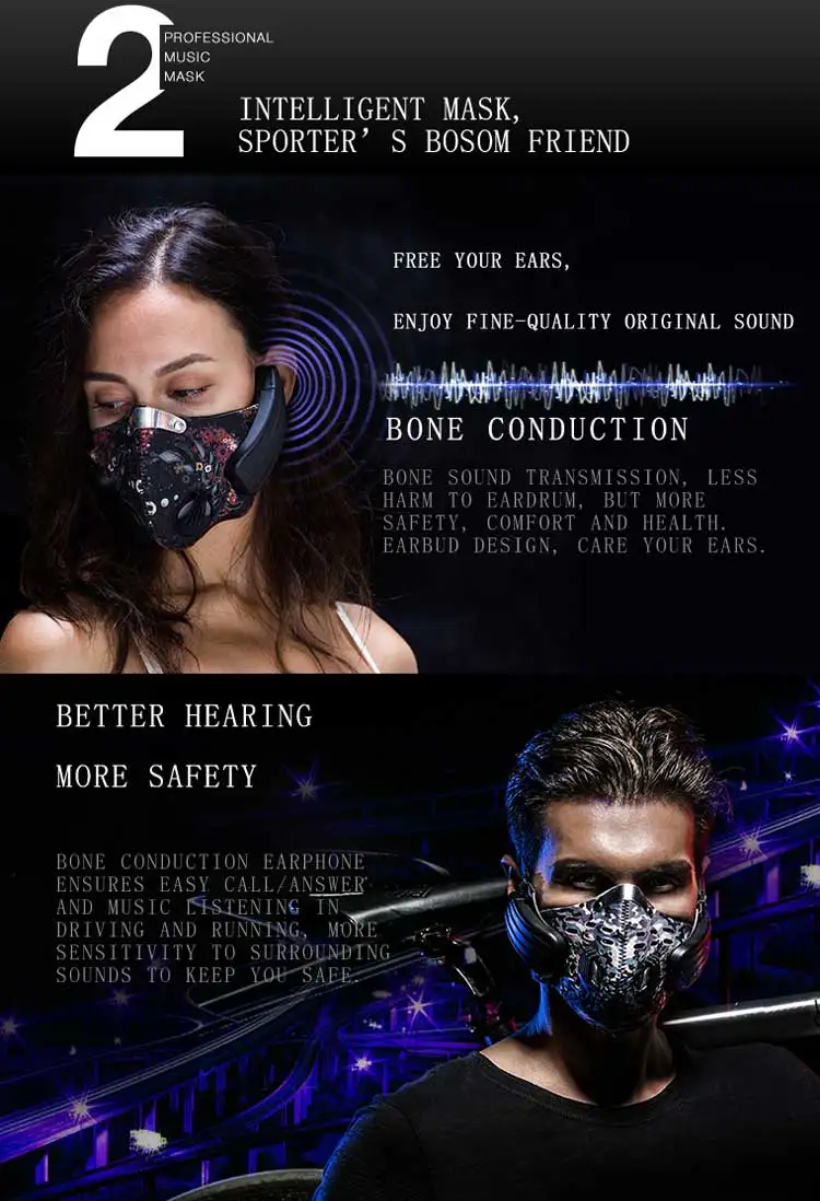 Lead-Out Anti Pollution Mask Bone Conduction Headphones Wireless BT 4.0 Smart Masks - ANKUX.COM