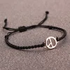 Skinny Hand Woven Black Thin String Custom Thread Stacking Handmade Cord Bracelet With Peace Charm Wholesale
