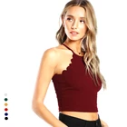 Women Crop Tops Solid Black Scallop Trim Halter tank Top New Summer Women Sleeveless Slim Camisole Women Sexy Tees Top