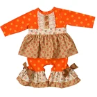 Wholesale Baby Girls Boutique Orange Polka Dots Romper Toddler Girl Ruffle Clothing Set
