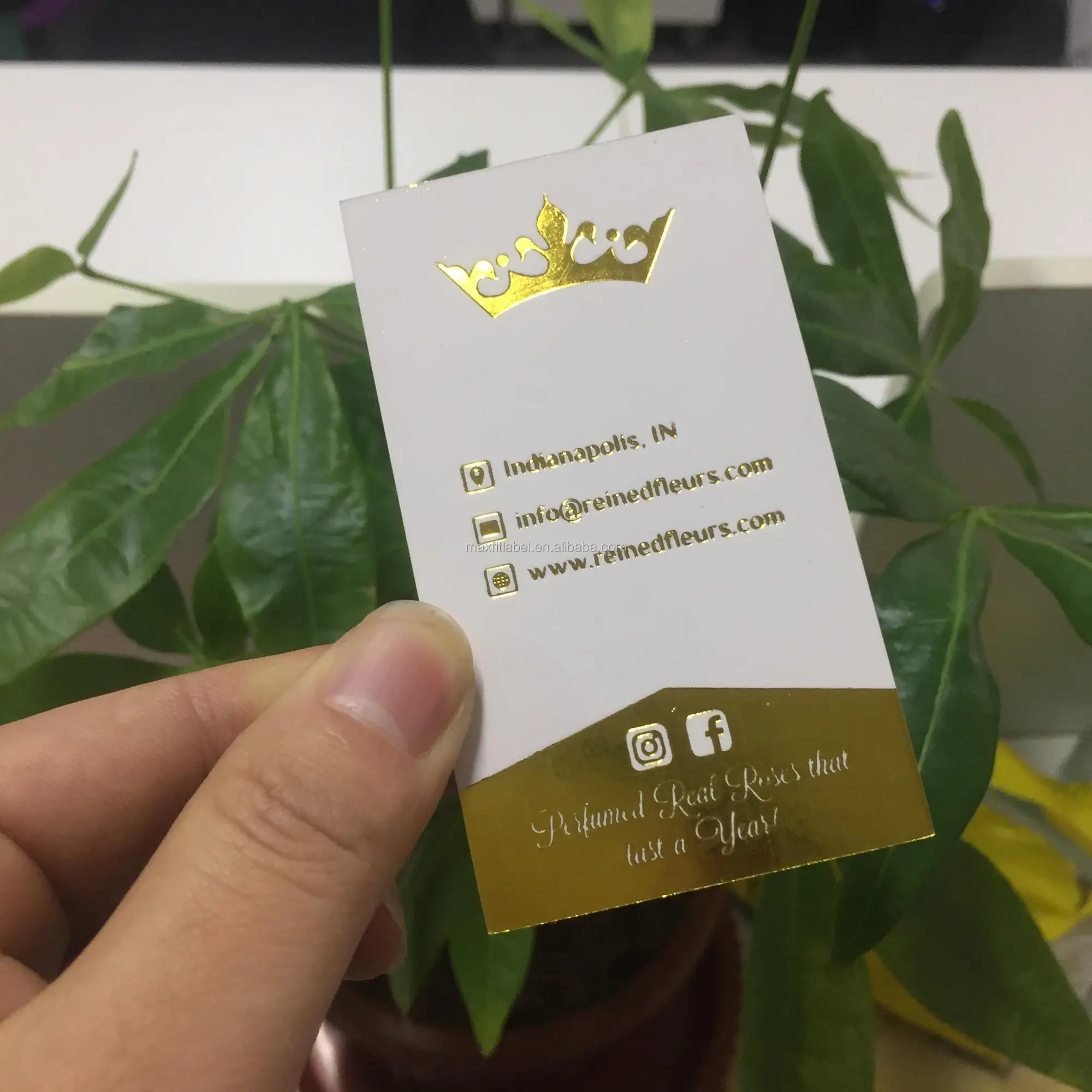 custom rose gold foil business card with debossed logo color