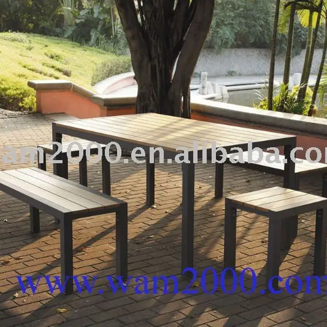 5 pcs Retangular poly wood dining table and bench for garden