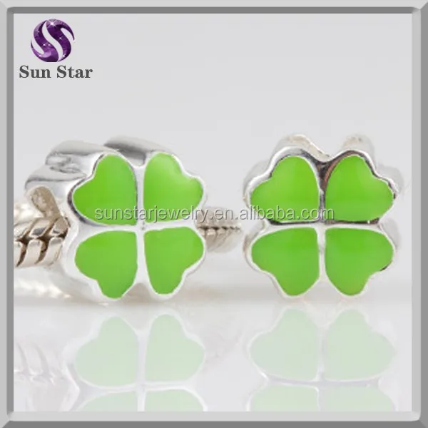 925 sterling silver four leaf grass lime enamel jewelry charms