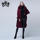 100% Cashmere Coat Women with Belt Real Fox Fur Trim Double Faced Wool Coat