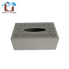 Anniversary promotion home desk decorative customize fancy carved pattern wooden paper facial tissue holders box