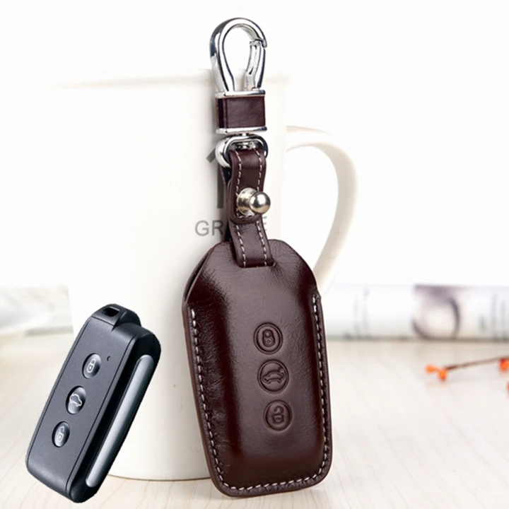 FOB Key Cover For Mitsubishi V3 southeast OUTLANDER ASX PAJERO Etc Genuine Leather car key holder remote case keychain ring
