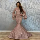 Luxury Long Sleeve Evening Dress Sequin Beaded Mermaid Sexy Dress Party BlingBling Prom Dress 2019