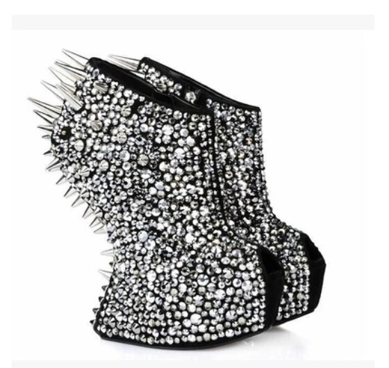 CLASSICS WOMENS RIVET SPIKE OPEN TOE ZIP LADIES PLATFORM CUT OUT WEDGE GOTH PUNK SHOES BOOTS PLUS SIZE TB042803 US 4-11