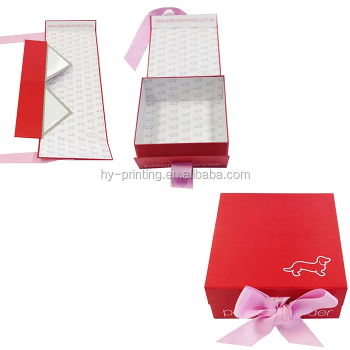 customized rigid flat folding gift box with ribbon design
