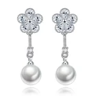Hot Sale New Model Korean Fashion Jewelry Brincos Stud Crystal Flower Pearl Earrings For Women