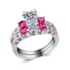 CAOSHI New Arrived Design High Quality Red CZ Diamond Heart Shape Engagement Bridal Wedding Ring Set Women