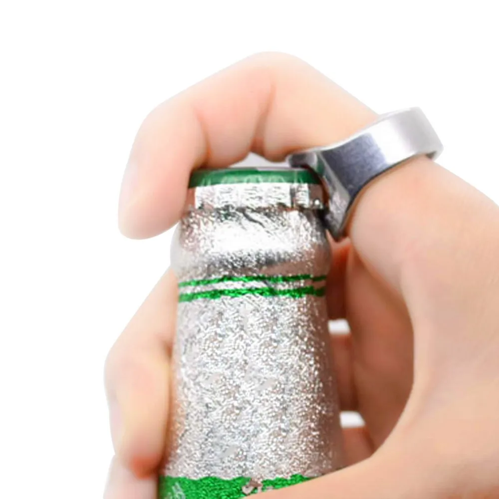 2PCs Stainless Steel Finger Ring Ring-Shape Beer Bottle Opener for Beer Bar Tool