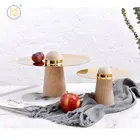 King Style Modern Design Elegant Free Stand Wooden Etagere Natural Round Snacks Kitchen Serving Stainless Steel Tray
