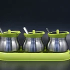 glass condiment set glass spice jar set pepper salt bottle with stainless steel coat green