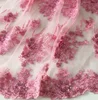 latest fashion new design hand beaded embroidery bridal laces fabrics, pink beaded lace fabric net embroidered for dress
