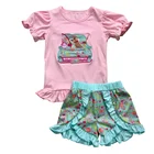 Little Girls Boutique Outfits Wholesale Dog Applique Summer Kids Clothing Sets