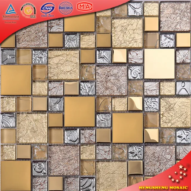 HTJ19 New Design Wall Decorative Gold Tiles Mosaic Metal Mosaic