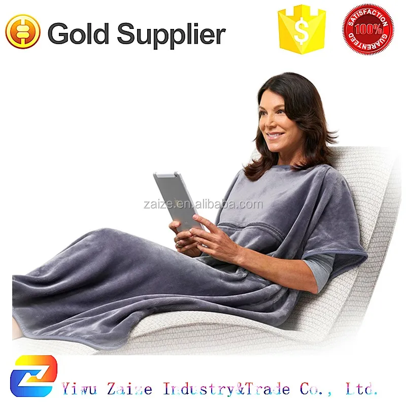 4-in-1 travel pillow blanket with pocket covers shoulders