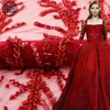Free shipping New look eco friendly nice red nigerian wedding embroidered tulle lace with beads sequins
